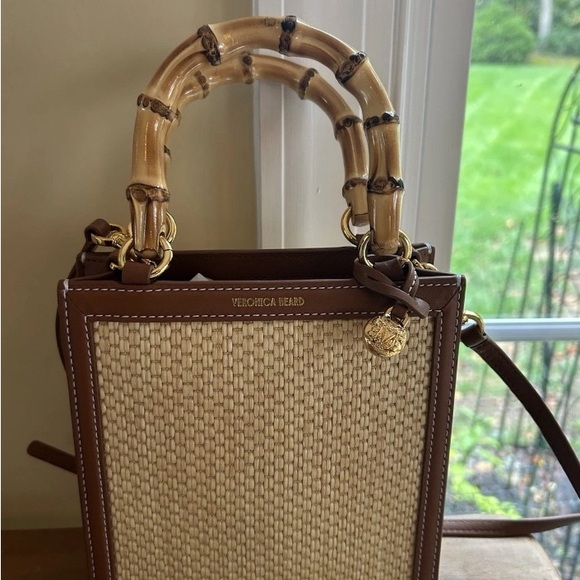 Veronica Beard Raffia Bamboo Handle Shopper Tote. NEW WITHOUT TAGS - Picture 3 of 6